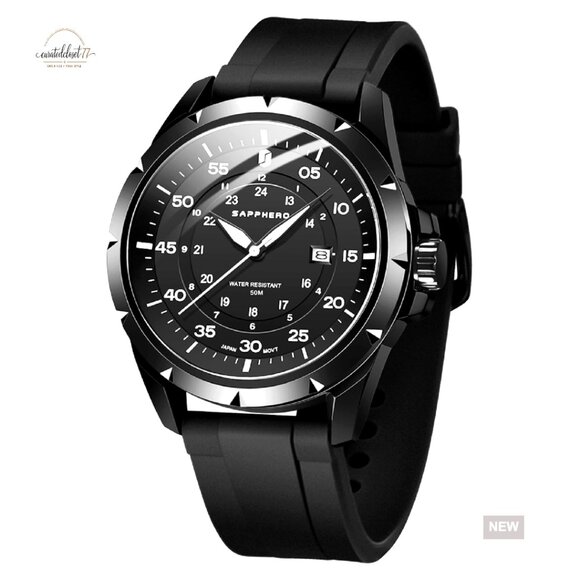 Classic Analog Watch with Date Display Luminous Dial Silicone Strap Waterproof